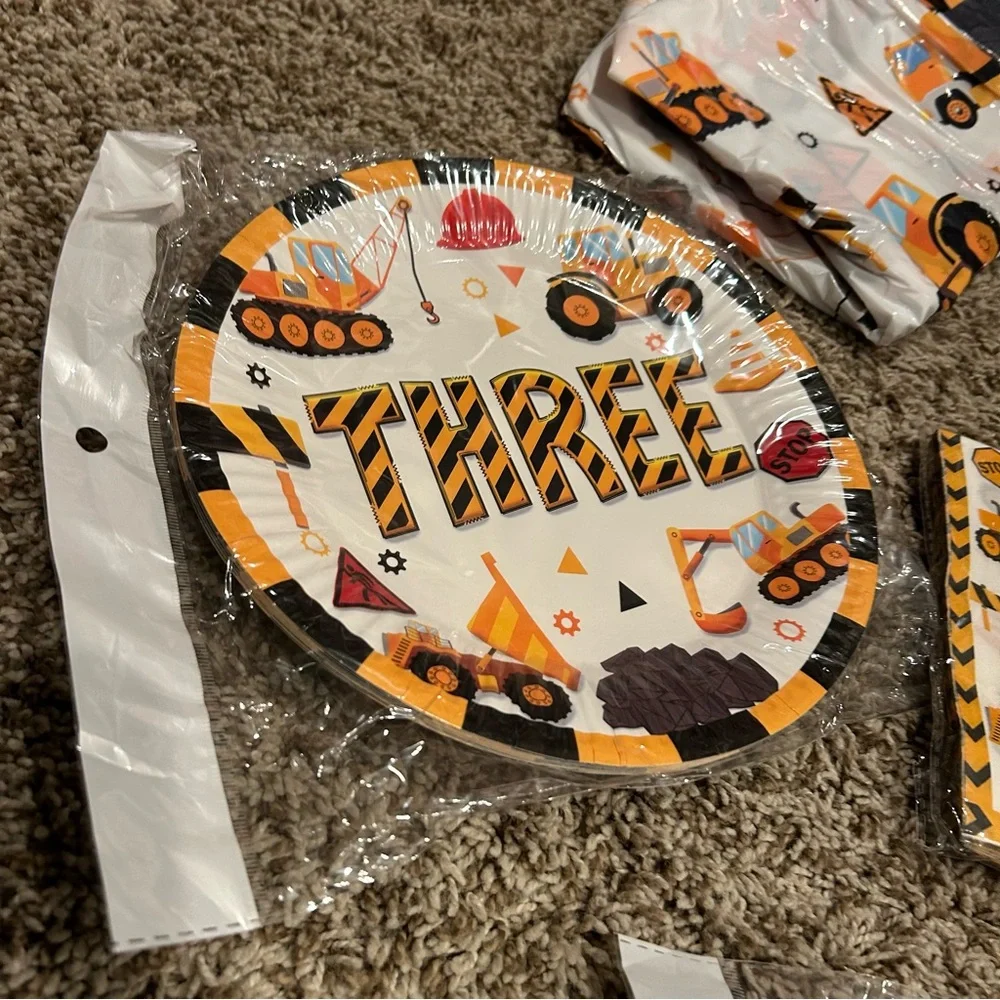 52 Pcs Construction 3rd Birthday Party Supplies